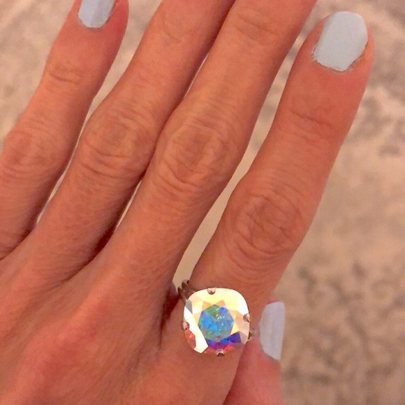 Aurora Borealis Cushion Cut Crystal Ring - Picture 9 of 16